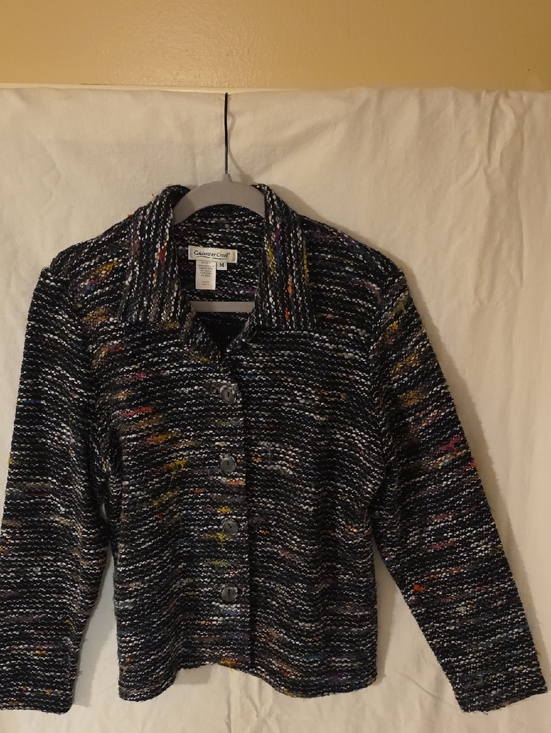 Coldwater Creek Jackets & Blazers - Coldwater Creek Black Multicolor Knit Button-Down Jacket